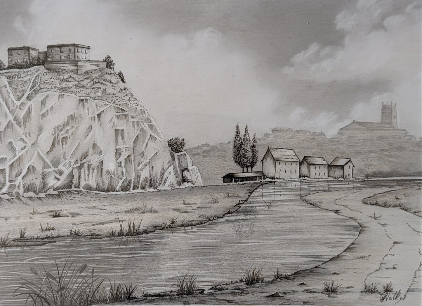 A3 Nottingham Castle circa 1831 River Leen