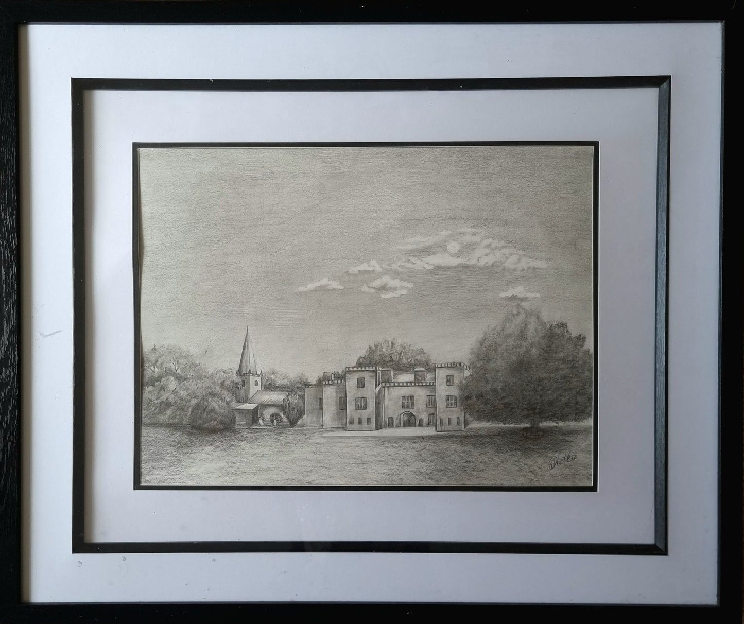 A3 Signed Sketch of Holme Pierrepont Hall. Nottinghamshire