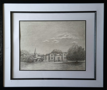 A3 Signed Sketch of Holme Pierrepont Hall. Nottinghamshire