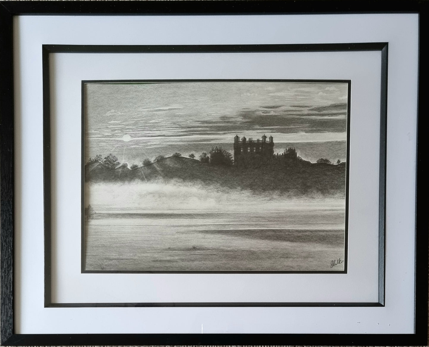 A3 Misty Wollaton Hall. Nottinghamshire. Double Mounted With A2 sized box Frame
