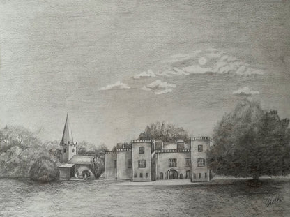 A3 Signed Sketch of Holme Pierrepont Hall. Nottinghamshire