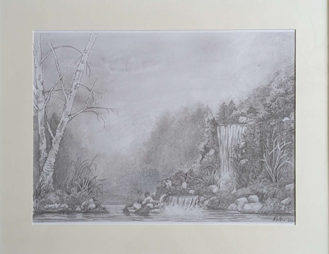 A3 Graphite Drop Sketch. Waterfall