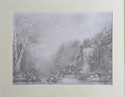 A3 Graphite Drop Sketch. Waterfall