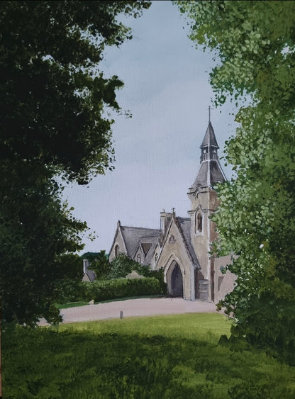 Newstead Abbey Stables a3 Acrylic on Canvas board.